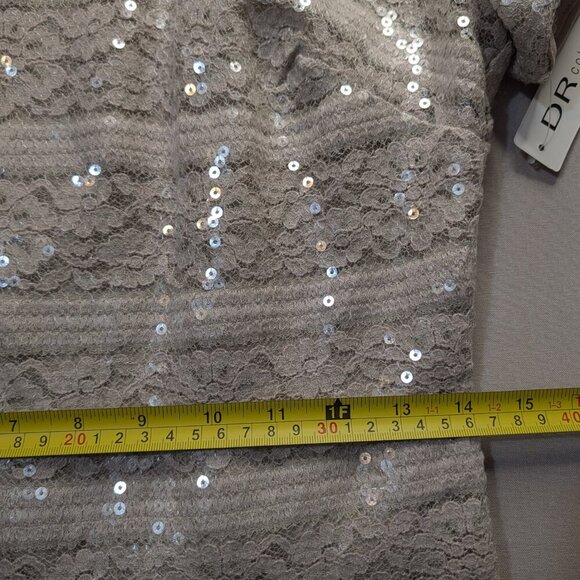 NEW Donna Ricco Knee-Length Sheath Dress, Cap Sleeve Taupe Lace & Sequin Overlay - Picture 12 of 15